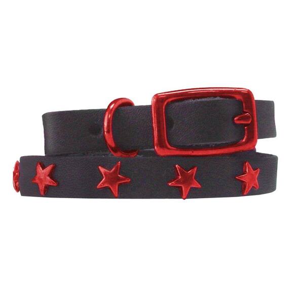 Platinum Pets 10 in. Black Genuine Leather Cat/Puppy Collar in Red Stars