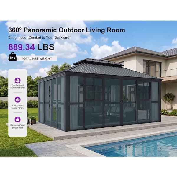 PURPLE LEAF 12 ft. x 16 ft. Grey Sunroom Solarium Gray PC Screen