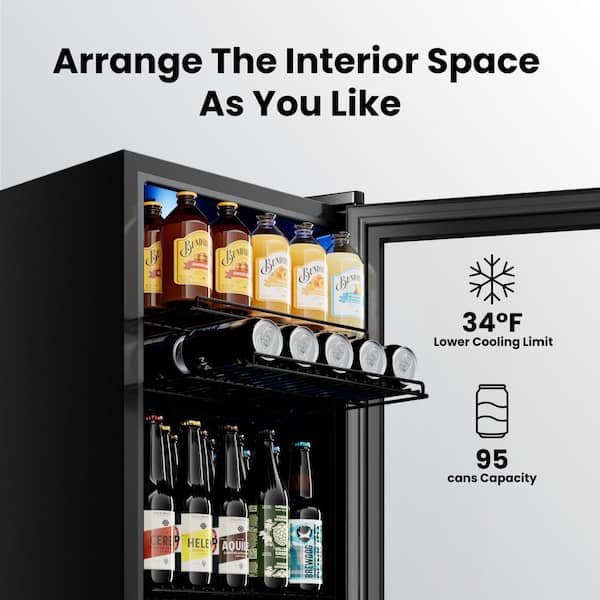 16.9 in. 121-Cans Single Zone Freestanding Beverage Cooler Refrigerator in Stainless Steel Digital Control Internal Fan