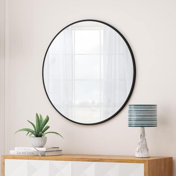 🌟Oversized Black 48 in. W x 48 in. H Decorative Round Metal Framed Wall Mirror, Vanity Mirror, Dress Mirror🌟