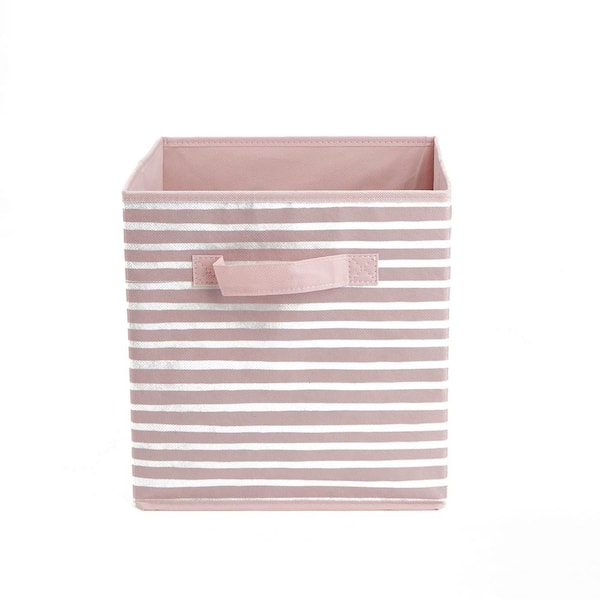 Photo 1 of 11.19 in. H x 10.5 in. W x 10.5 in. D Pink Fabric Cube Storage Bin