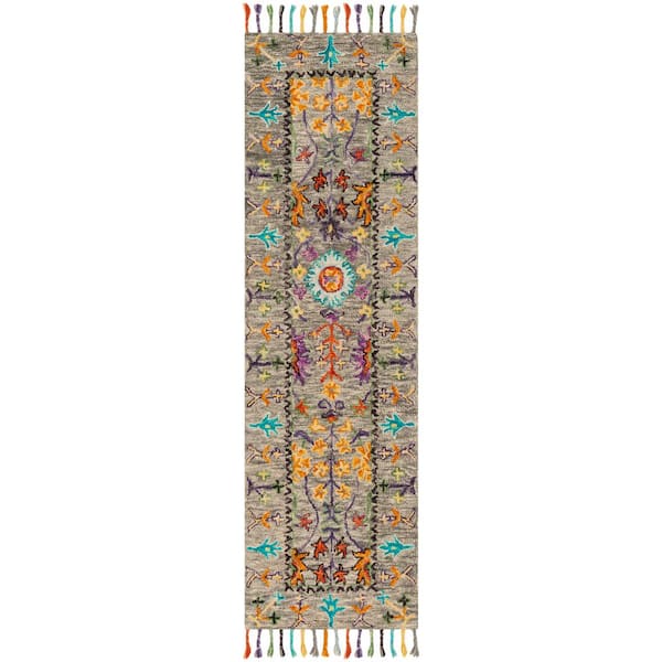 SAFAVIEH Blossom Gray/Multi 2 ft. x 10 ft. Border Runner Rug