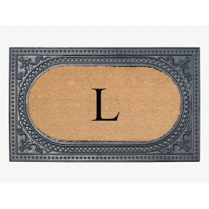 A1HC Oval Black/Beige 24 in. x 39 in. Rubber and Coir Heavy Duty Easy to Clean Monogrammed L Door Mat