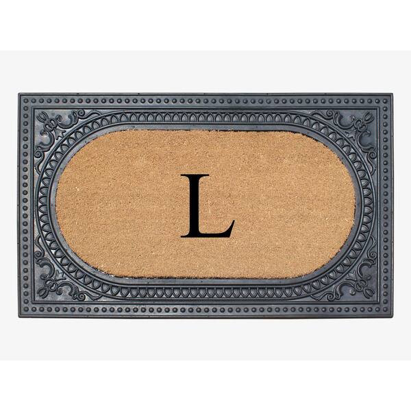 A1 Home Collections A1HC Beige 18 in. x 30 in. Natural Coir Heavy Duty PVC Backing Outdoor Monogrammed x Door Mat