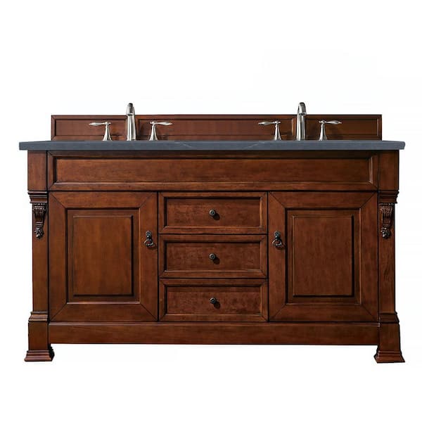 James Martin Vanities Brookfield 60 in. W x 23.5 in. D x 34.3 in. H Double Vanity in Warm Cherry with Quartz Top in Charcoal Soapstone