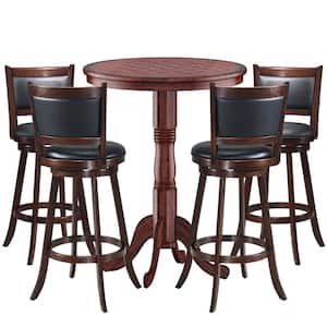 5-Piece 30 in. Round Wood Top Bar Table and 4-Piece Swivel Bar Stools Bar Table Set