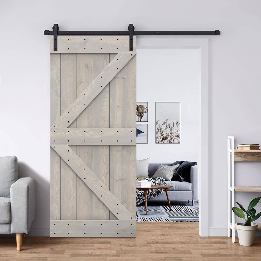 84'' Knotty Pine Rustic Barn Door with Matte Black Hardware