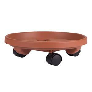 Caddy Round 14 in. Terra Cotta Plastic Plant Stand Caddy with Wheels
