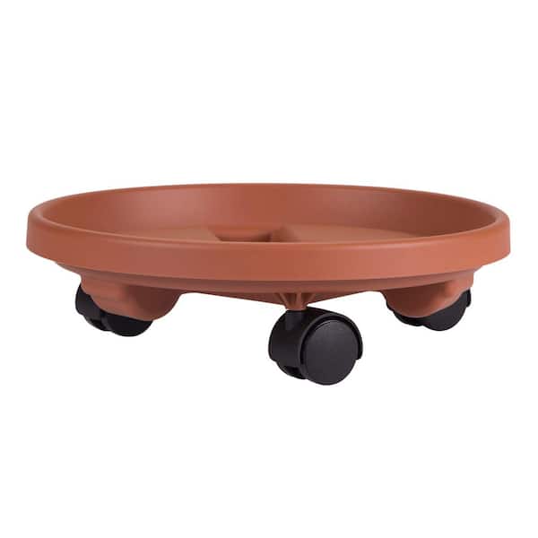 Bloem Caddy Round 16 in. Terra Cotta Plastic Plant Stand Caddy with Wheels