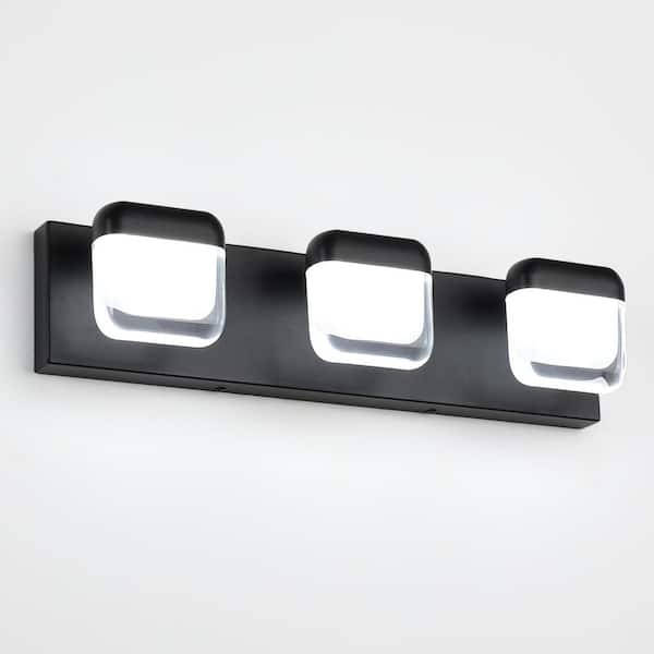 JUSHENG 20.5 in. 3 Light Black Vanity Light Bar with Matte Black Finish and Translucent Lampshade Dimmable 5500K Light