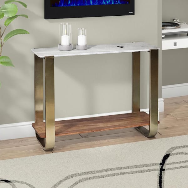 Gold 42 in. Rectangle Marble Top Modern Console Table