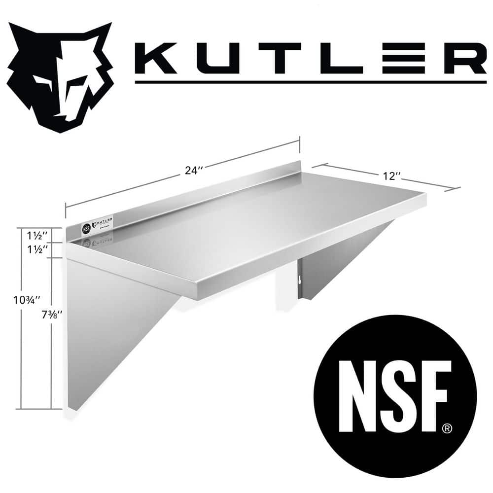 KUTLER 12" x 24" Stainless Steel Wall Mount Kitchen Shelf