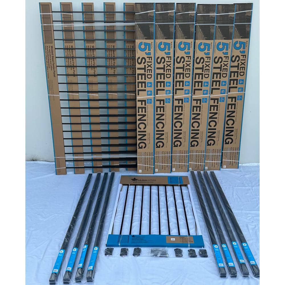 4.84 ft. x 48 ft. Black Ornamental Space Bar Flat Metal Fence Panel Kit (6 panels,Posts,brackets,Gate) InGround Install price history on PriceWatchPro