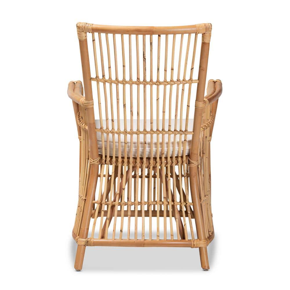 Rose White and Natural Rattan Accent Chair with Cushion