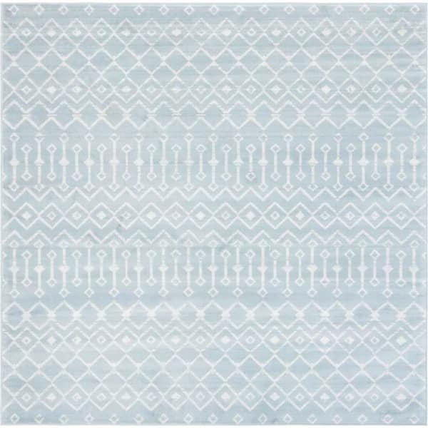 Unique Loom Moroccan Trellis Mamounia Light Blue 8 ft. x 8 ft. Area Rug