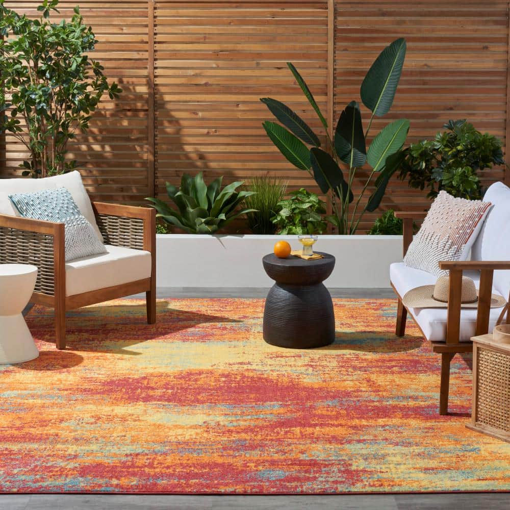 Flame Red and Yellow Abstract 8' x 10' Synthetic Rug