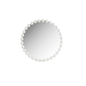 27 in. W x 27 in. H Round Metal Frame White Wall Mirror with Beaded Decoration