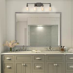 Modern Industrial Bathroom Vanity Light 4-Light Farmhouse Brushed Gray Iron Vanity Light with Rustic Water Pipe Design