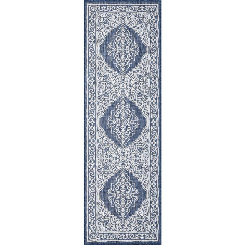 Eco Floral Navy 2 ft. x 8 ft. Indoor/Outdoor Runner Rug price history on PriceWatchPro