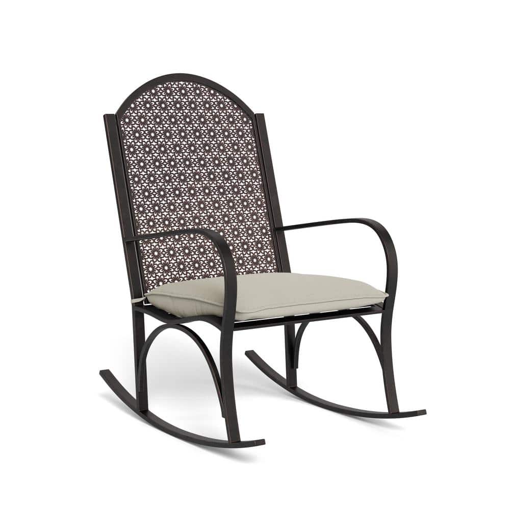 Garden Rocker Oiled Copper Metal Chair with Off-White Cushion