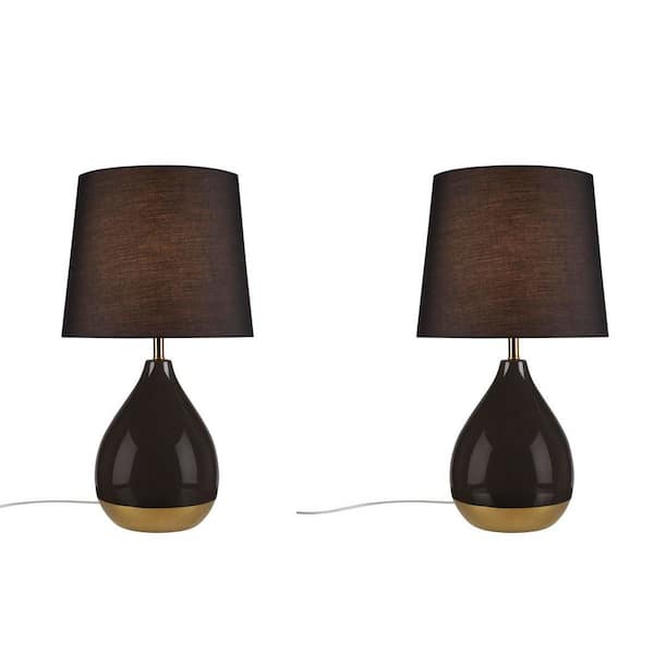 21.5 in. H 2-Tone Ceramic Table Lamp, Black and Gold (2-Pack)