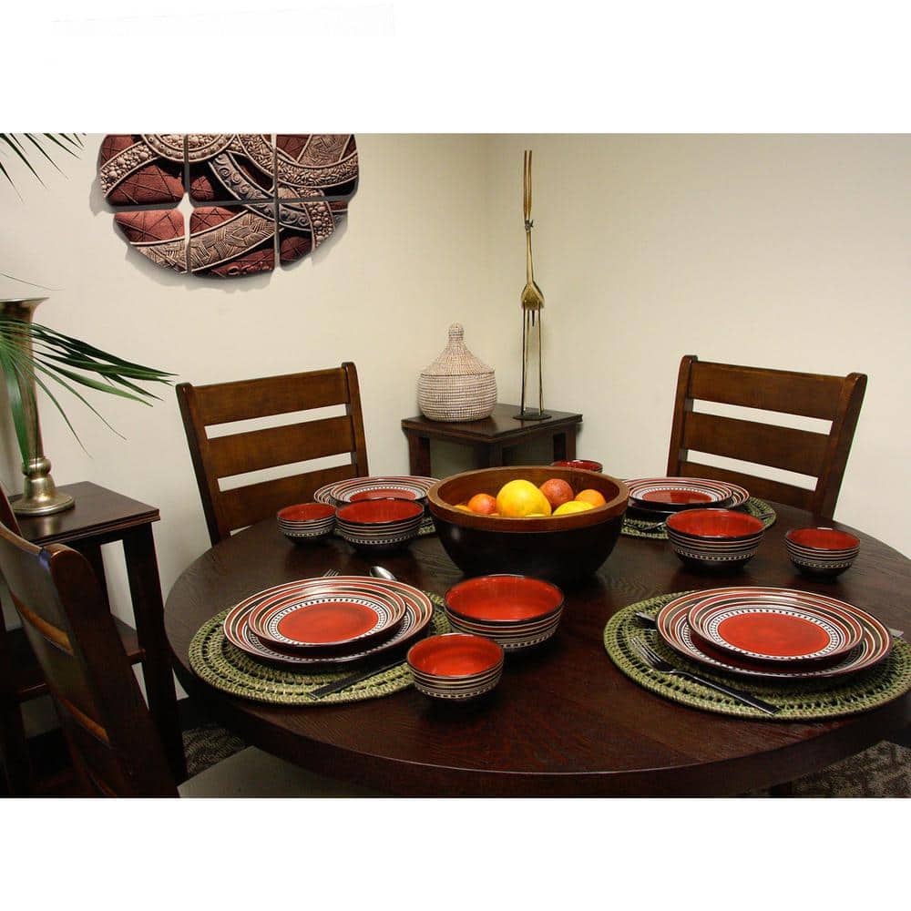 Red and Black Ceramic 16-Piece Dinnerware Set