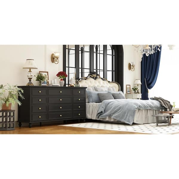 FUFU&GAGA Black Wooden 63 in. Width 12 Drawer Dresser, Storage Cabinet  Console with Wooden Legs, European Style THD-390033-02 - The Home Depot