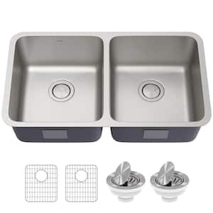 Dex 33 Undermount 16 Gauge Stainless Steel Double Bowl Kitchen Sink