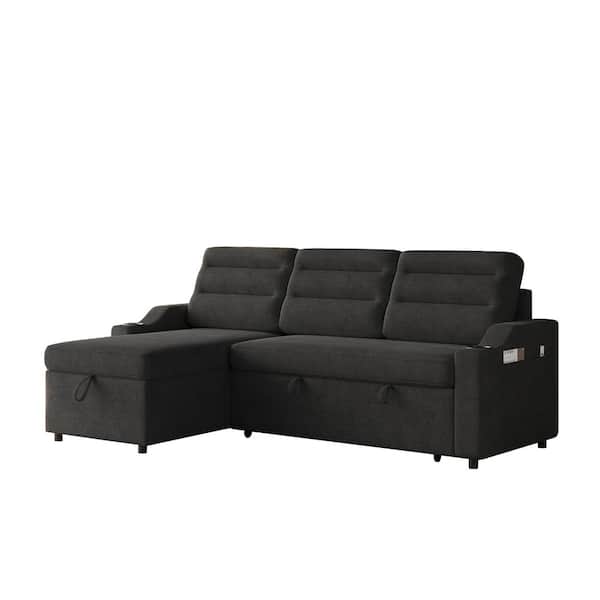 anpport Modern 83.5 in. Black Fabric Twin Size Sofa Bed with Storage and Cup Holder
