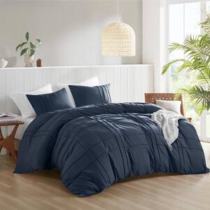 Porter 2-Piece Navy Microfiber Twin/Twin XL Soft Washed Pleated Duvet Cover Set