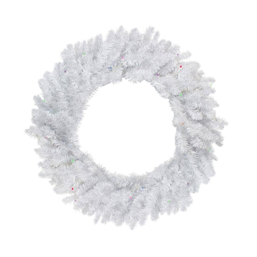 Northlight 30 in. Battery Operated Pre-Lit LED Artificial Christmas Wreath with Multi-Lights in Snow White