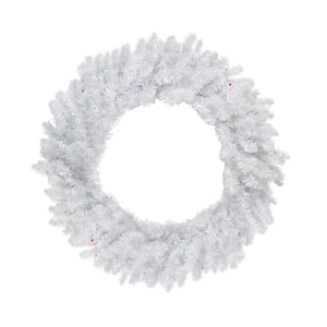30 in. Battery Operated Pre-Lit LED Artificial Christmas Wreath with Multi-Lights in Snow White