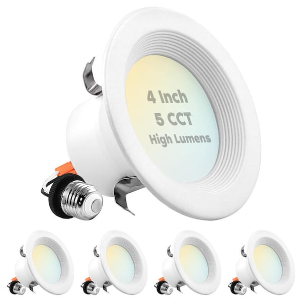 LUXRITE 4 in. Can Light 14-Watt/75-Watt 5 Color Options 950 Lumens Remodel Integrated LED Recessed Light Kit Baffle Trim(4-Pack)