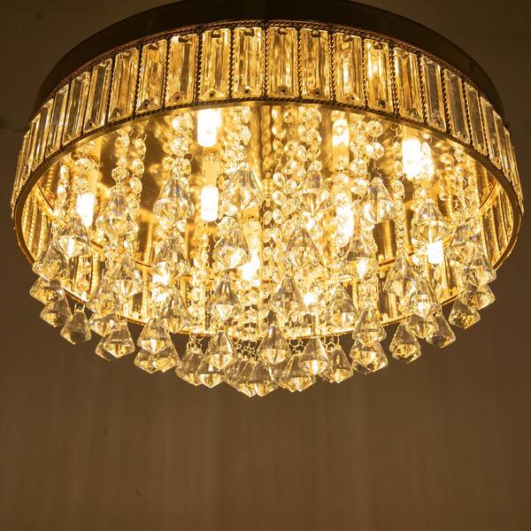 OUKANING 19.68 in. 9-Light Gold Modern Round Flush Mount Ceiling