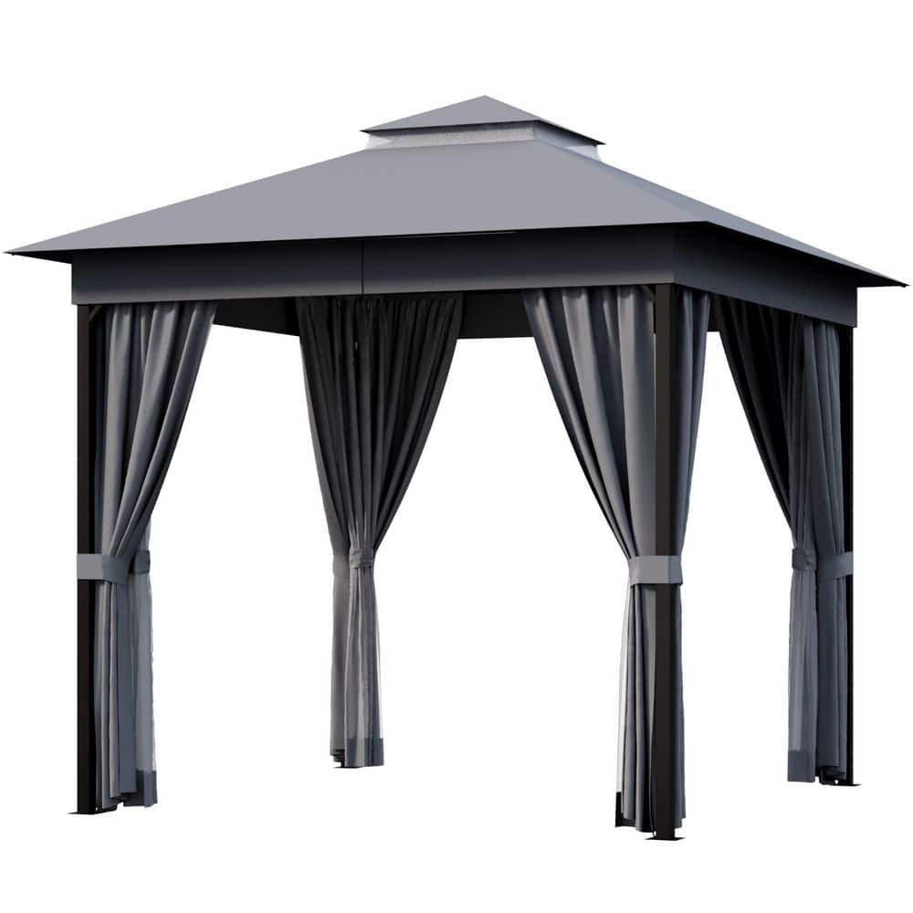 Tozey 8 ft. x 8 ft. Gray Outdoor Steel Frame Gazebo with Mosquito