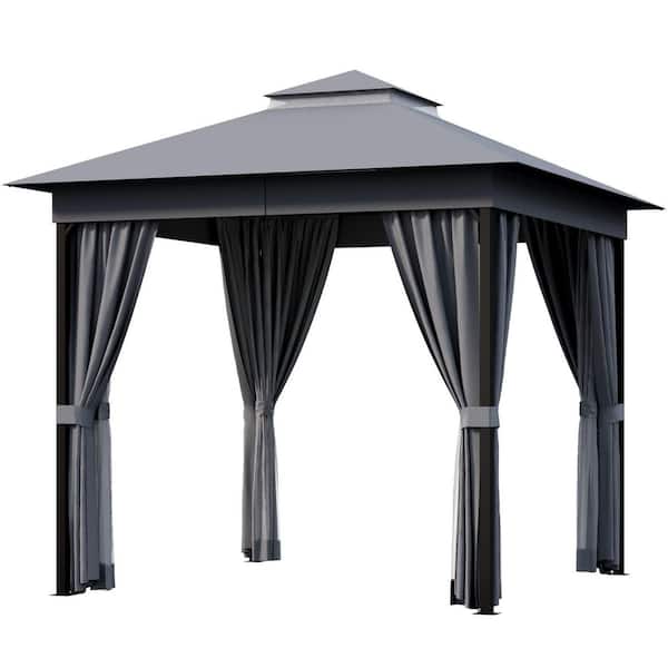 Tozey 8 ft. x 8 ft. Gray Outdoor Steel Frame Gazebo with Mosquito Netting