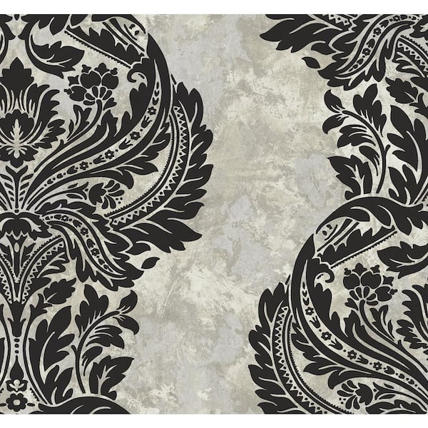 Seabrook Designs Newton Damask Black and Greige Paper Strippable Roll (Covers 60.75 sq. ft.)