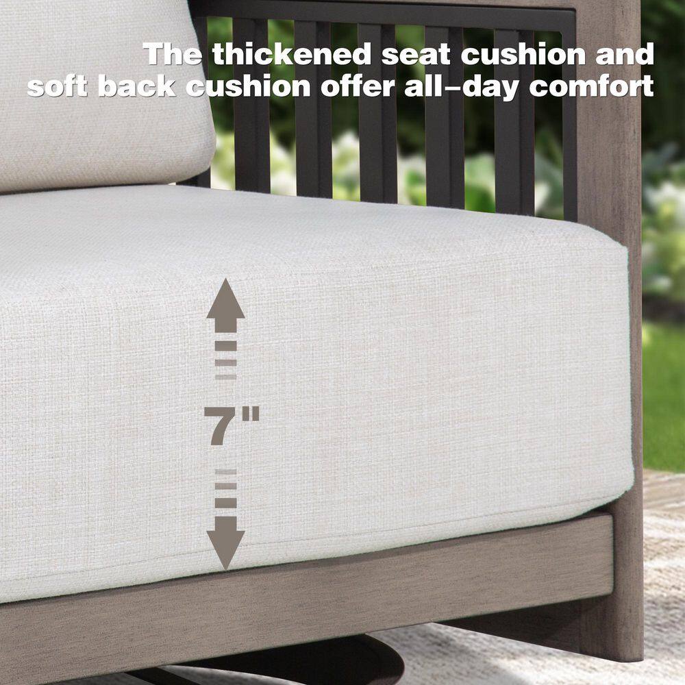 Side view of the 7-inch thick seat cushion on the Sereno outdoor chair