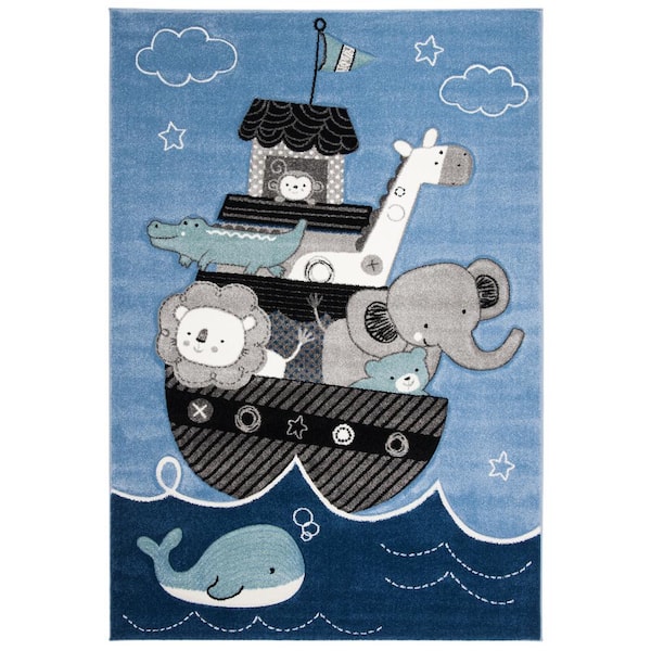 SAFAVIEH Carousel Kids Blue/Gray 9 ft. x 12 ft. Animal Print Area Rug