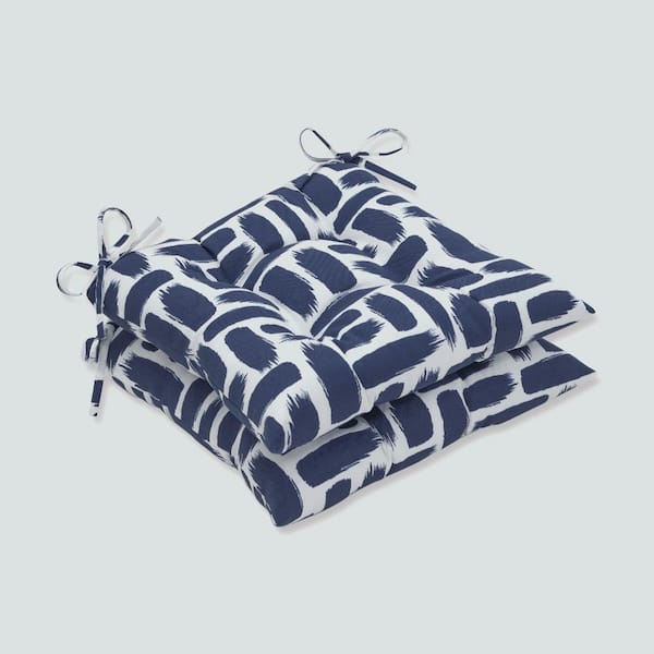Pillow Perfect 19 x 18.5 Outdoor Dining Chair Cushion in Blue/White (Set of 2)