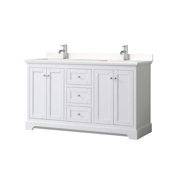 Wyndham Collection Avery 60 in. W x 22 in. D x 35 in. H Double Bath Vanity in White with White Quartz Top