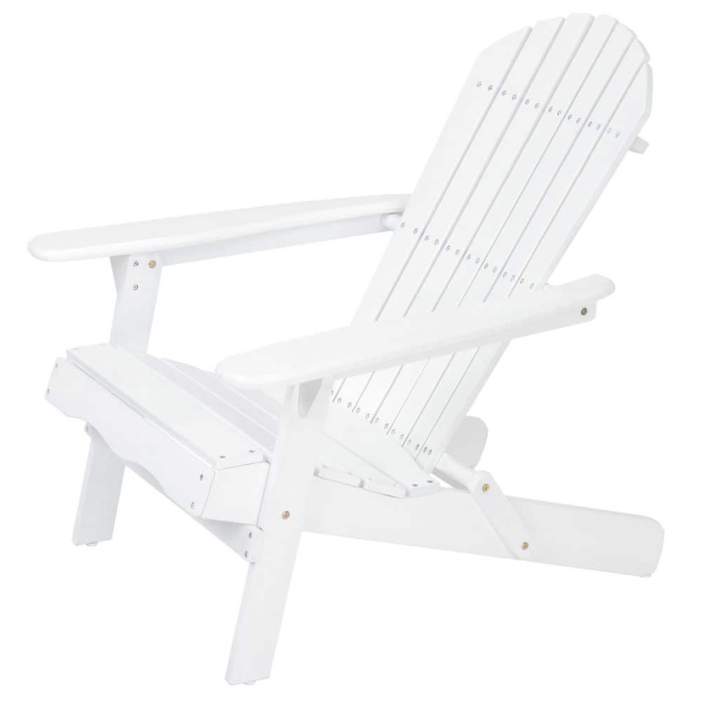 White Wood Adirondack Chair, Outdoor Folding Lounge Chair for Garden, Balco