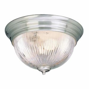 11 in. Brushed Nickel Flush Mount with Clear Ribbed Glass Bowl