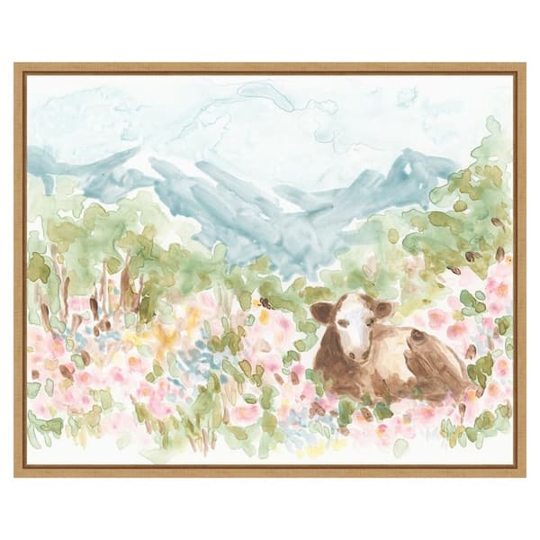 Amanti Art Cow Meadow V by June Erica Vess 28 in. W x 23 in. H. Canvas Wall Art Print Framed in Brown