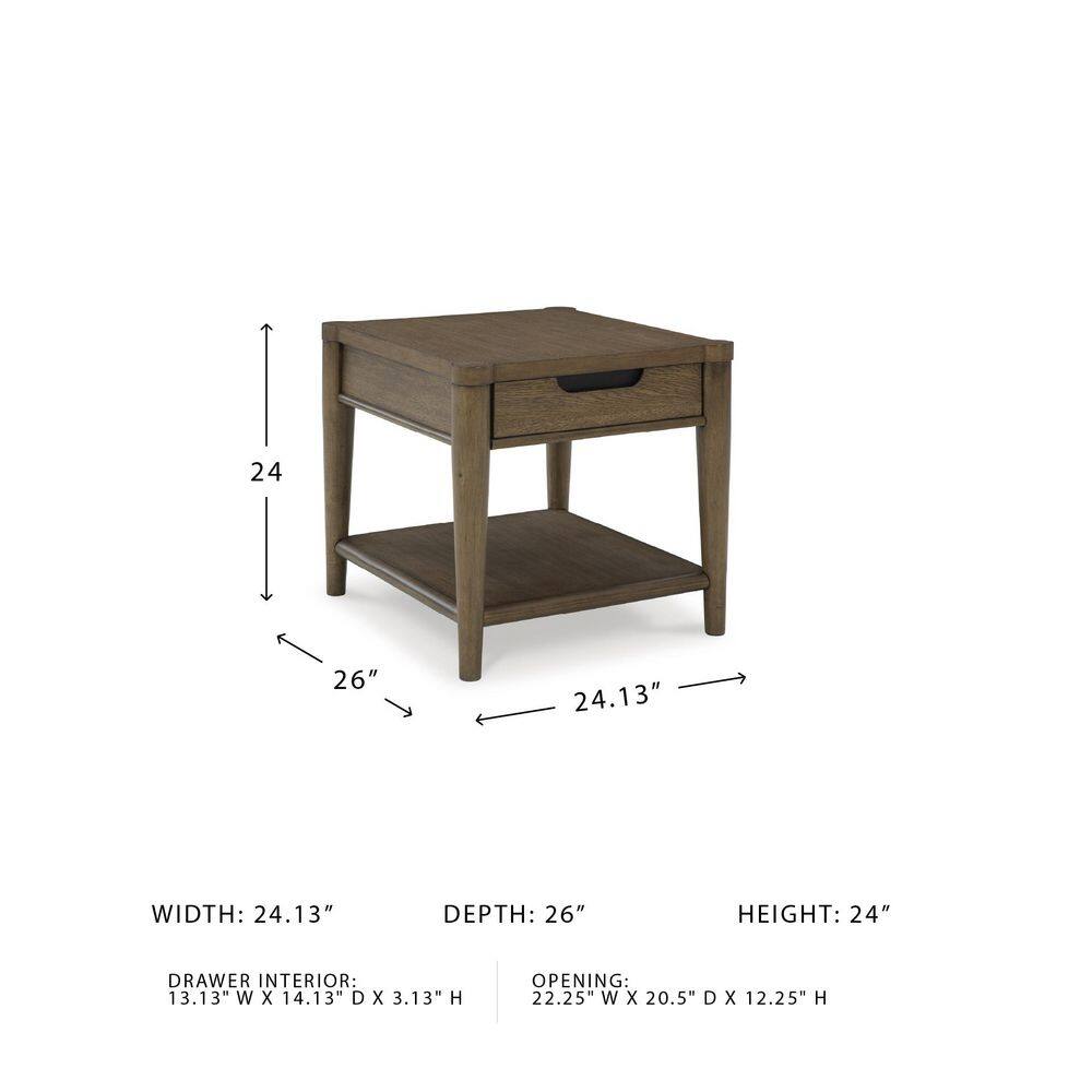 Roanhowe 24.13 in. Brown Rectangle Wood End Table with Shelf and Drawer - thumbnail 7