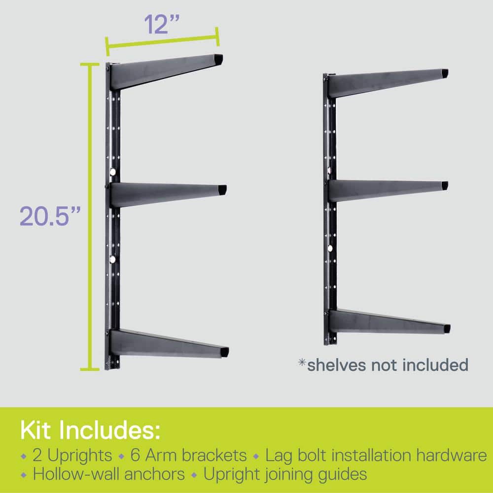 Adjustable Black Steel 3-Tier Floating Wall Shelf Brackets
