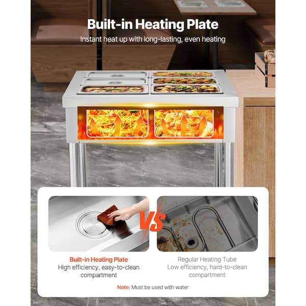 6-Pan Electric Food Warmer, 6 x 1/3 Pans Buffet Steam Table, 1500-Watts Commercial Catering Warmer, Stainless Steel
