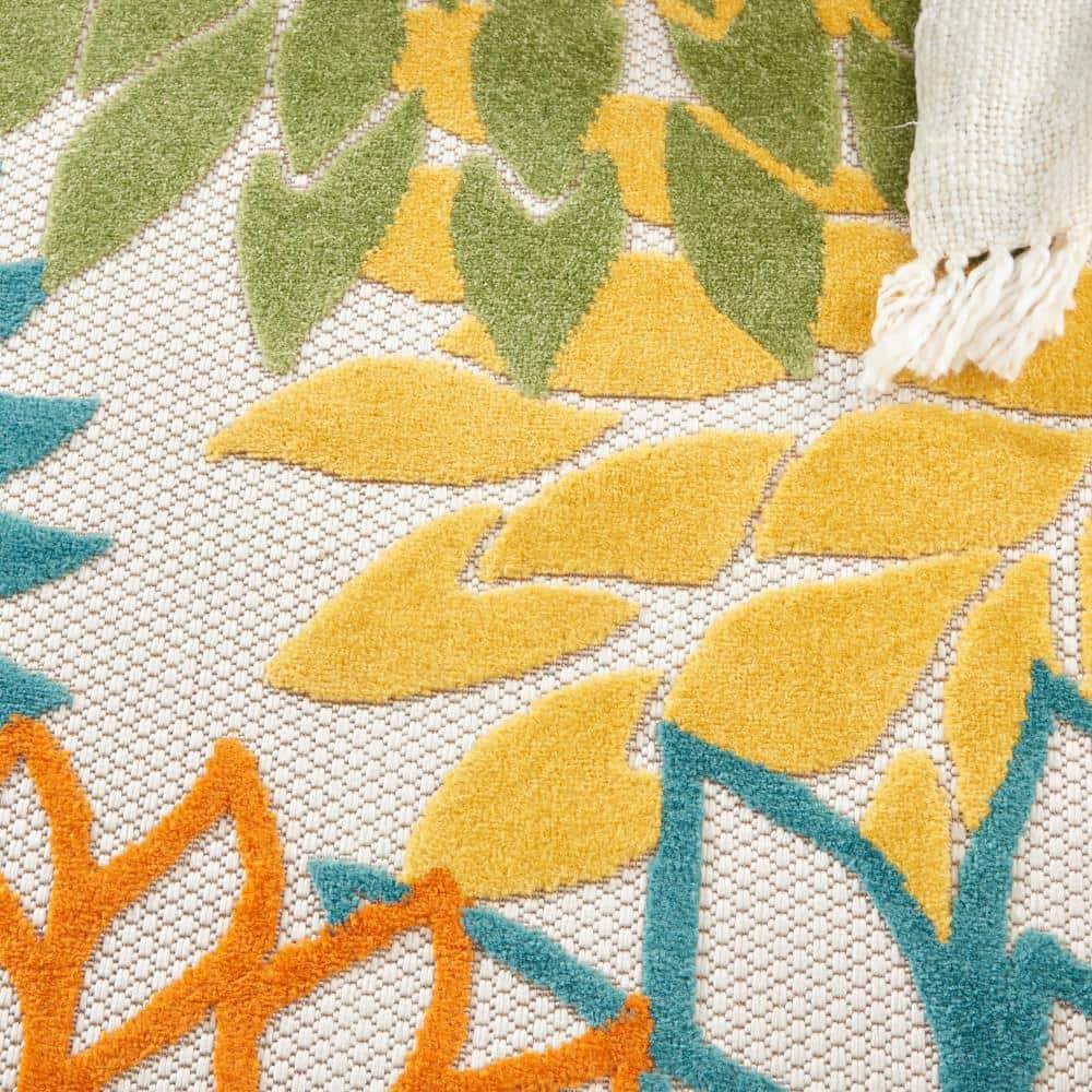 Tropical Aloha Bloom Turquoise Multicolor Floral Outdoor Rug