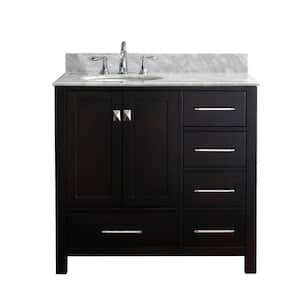 Caroline Avenue 36 in. W Bath Vanity in Espresso with Marble Vanity Top in White with Round Basin
