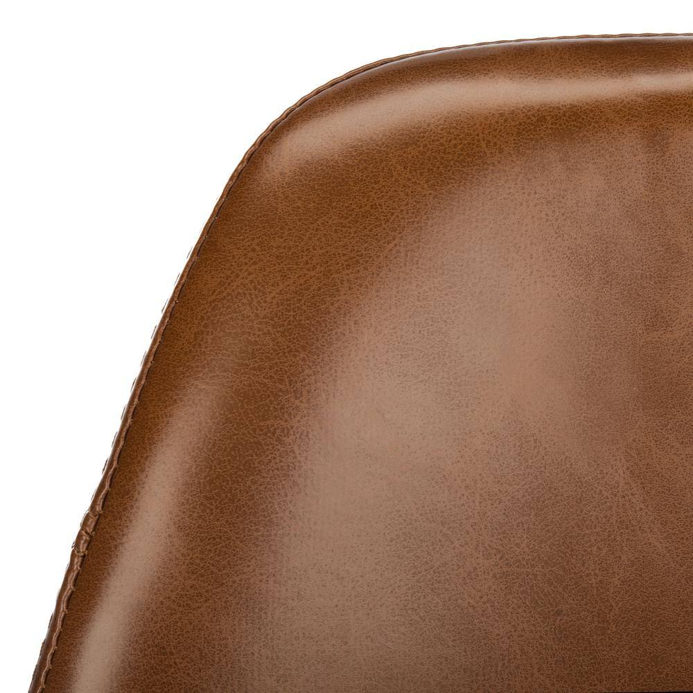 Cognac and Black Adjustable Swivel Bar Stool with Faux Leather